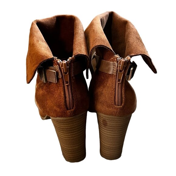 New Directions Jorie Strap Cognac Suede Ankle Boots Sz 10 Womens Chunky 3" Heel - Picture 9 of 16